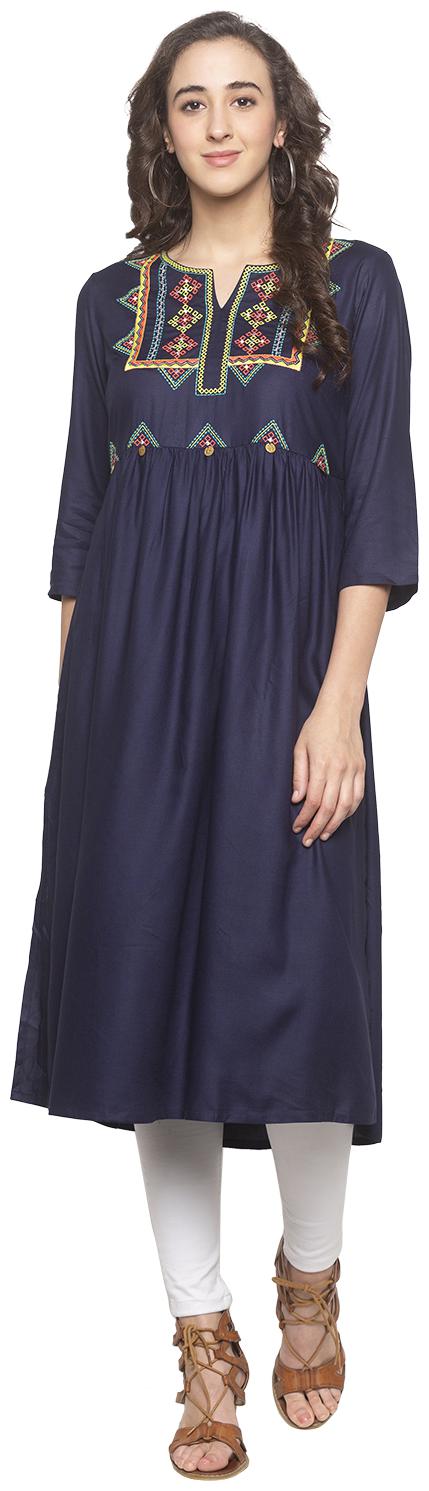 

Globus Women Navy Blue Embroidered Anarkali Kurta