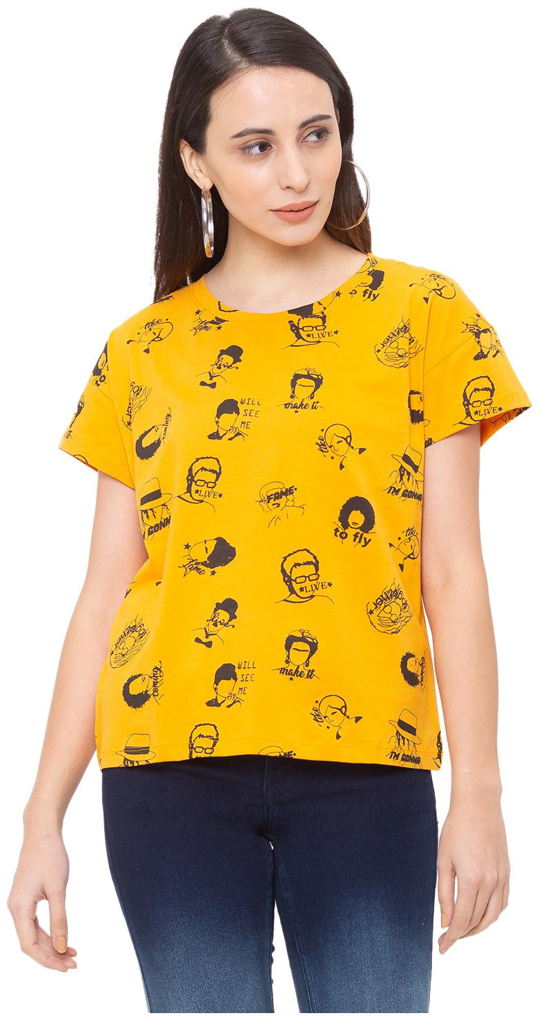 

Globus Women Yellow Regular fit Round neck Cotton T shirt