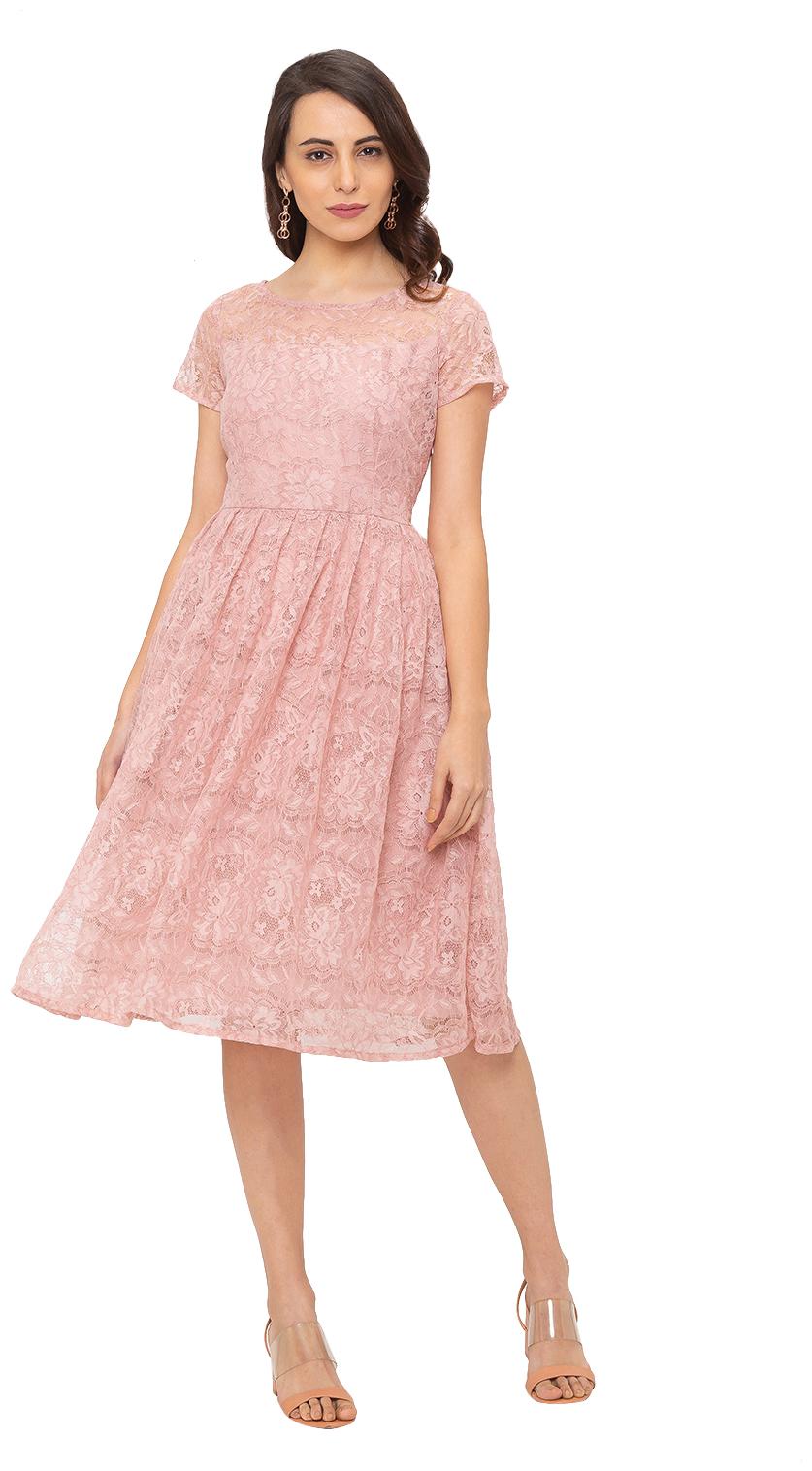 

Globus Women Polyester Self Design A Line Dress Pink