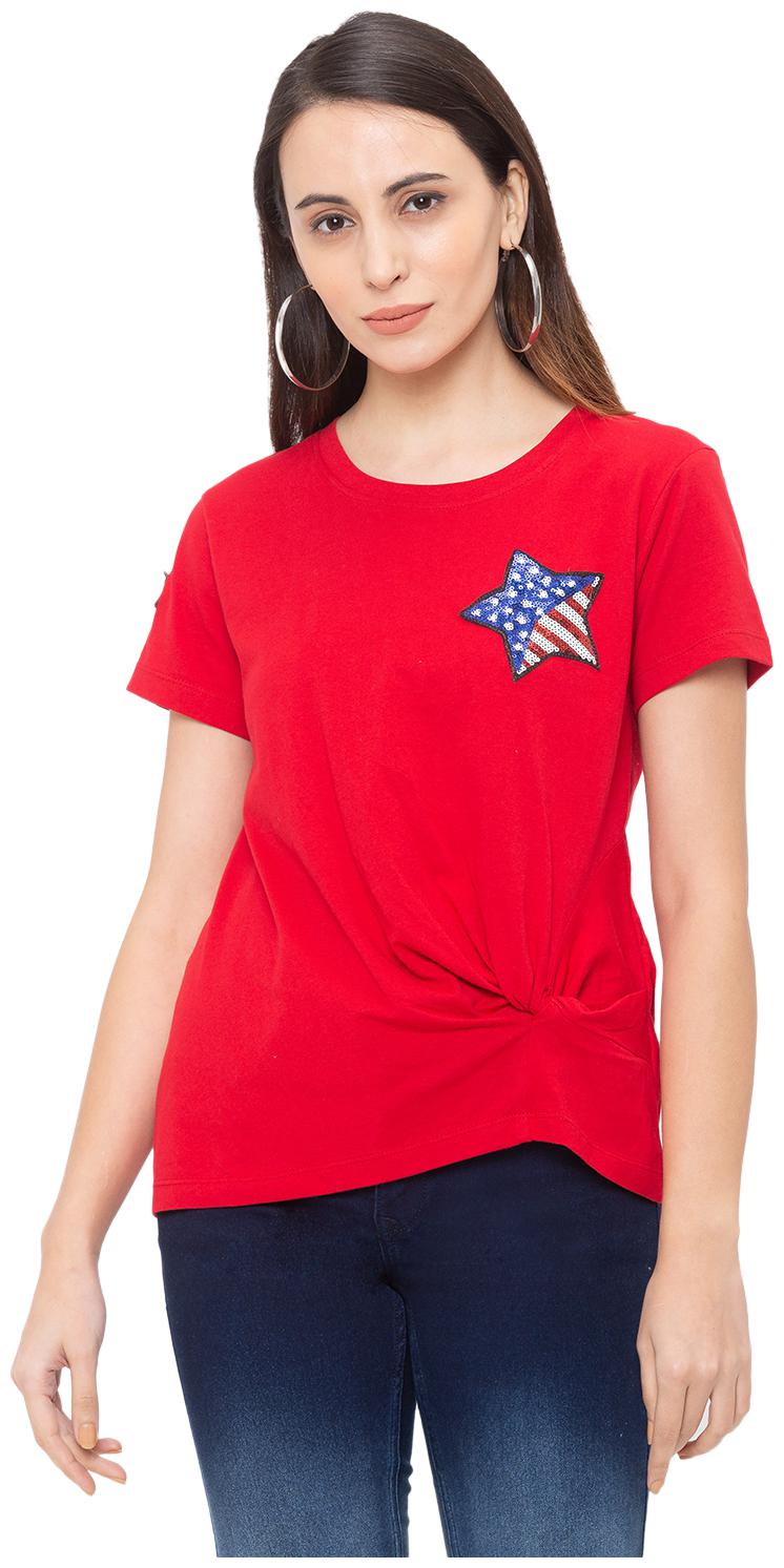 

Globus Women Red Regular fit Round neck Cotton T shirt