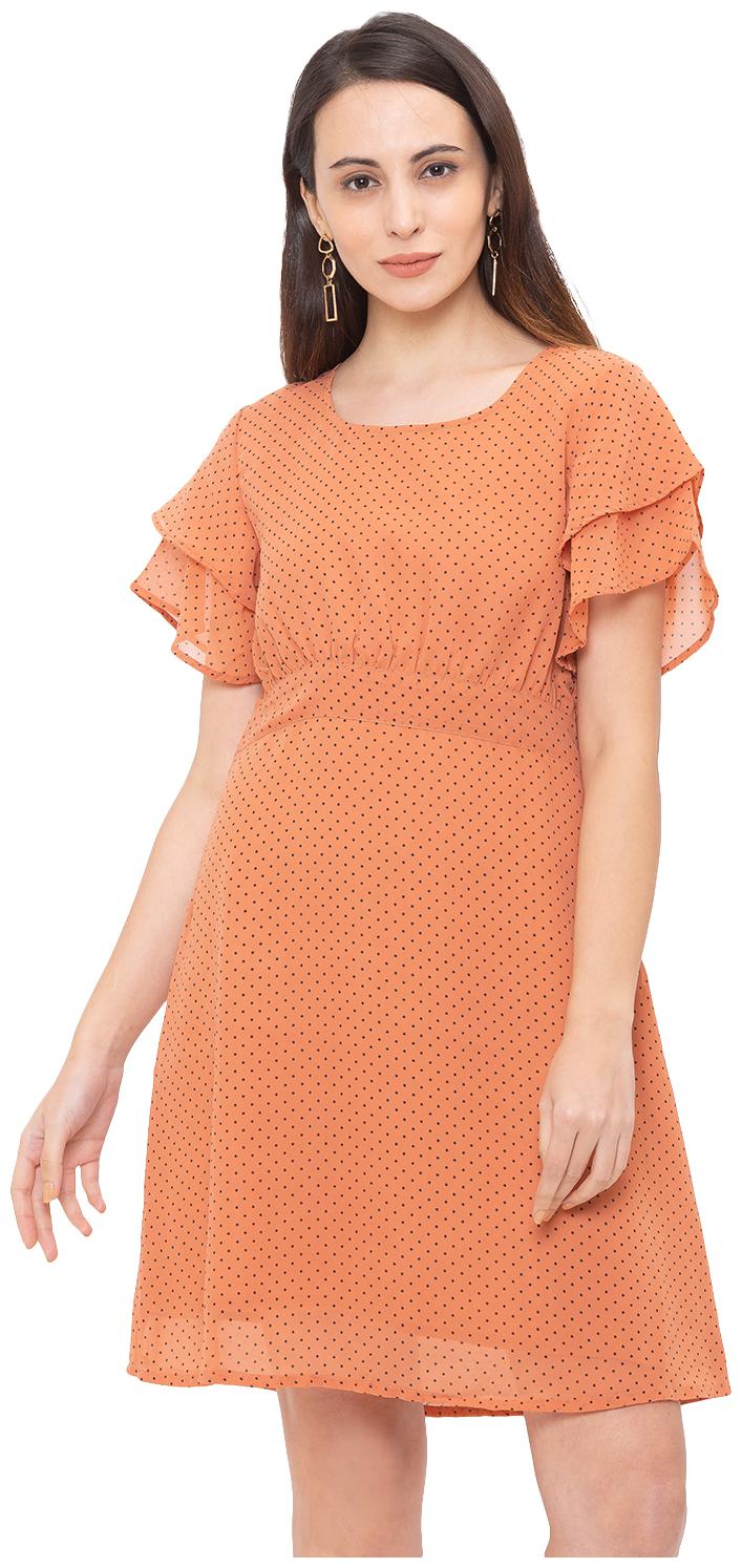 

Globus Orange Printed Fit flare dress