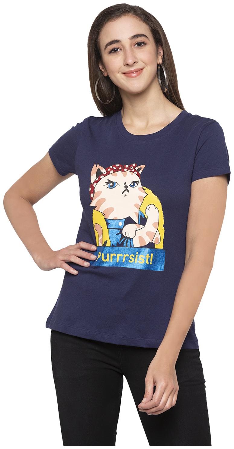 

Globus Women Blue Regular fit Round neck Cotton T shirt