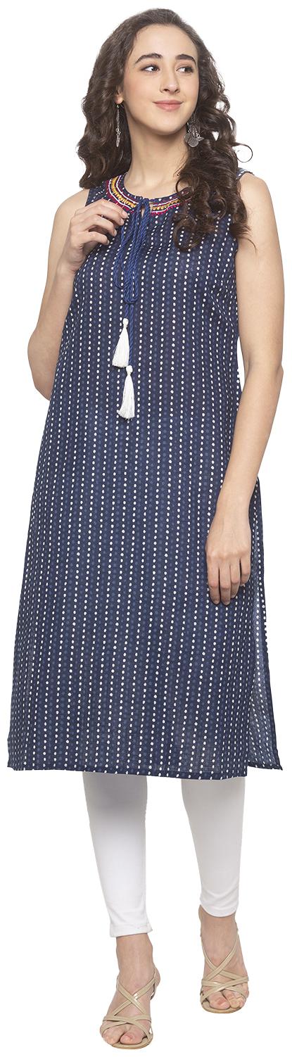 

Globus Women Navy Blue Polka Dots Straight Kurta