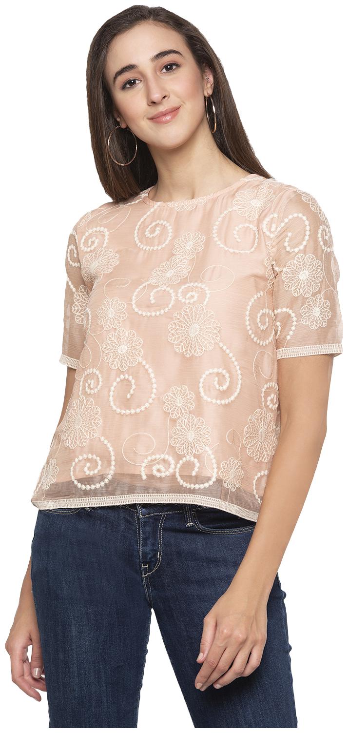

Globus Women Embroidered Regular top - Peach