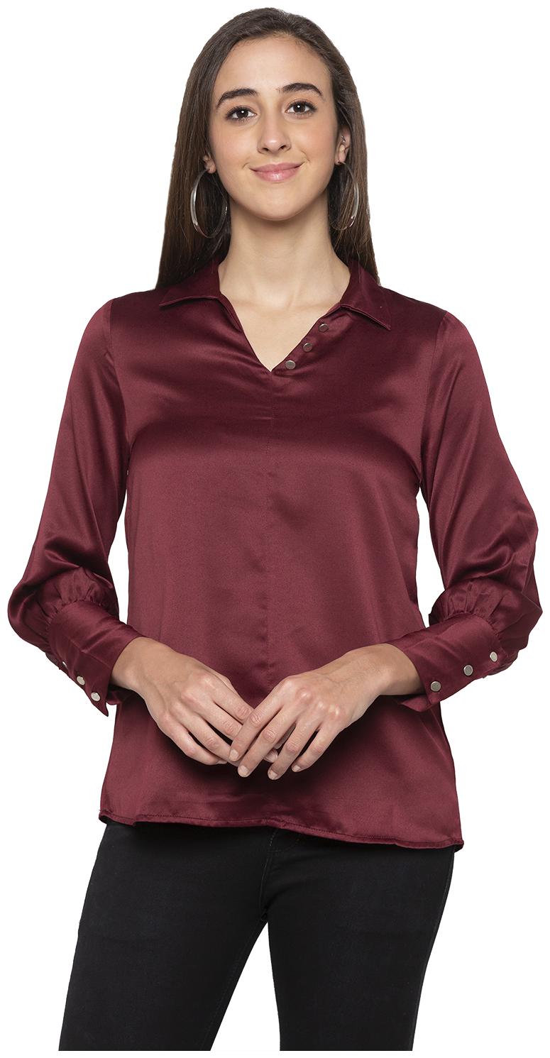 

Globus Women Maroon Solid Regular Fit Shirt
