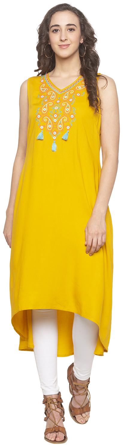 

Globus Women Blended Embroidered Mustard Kurta