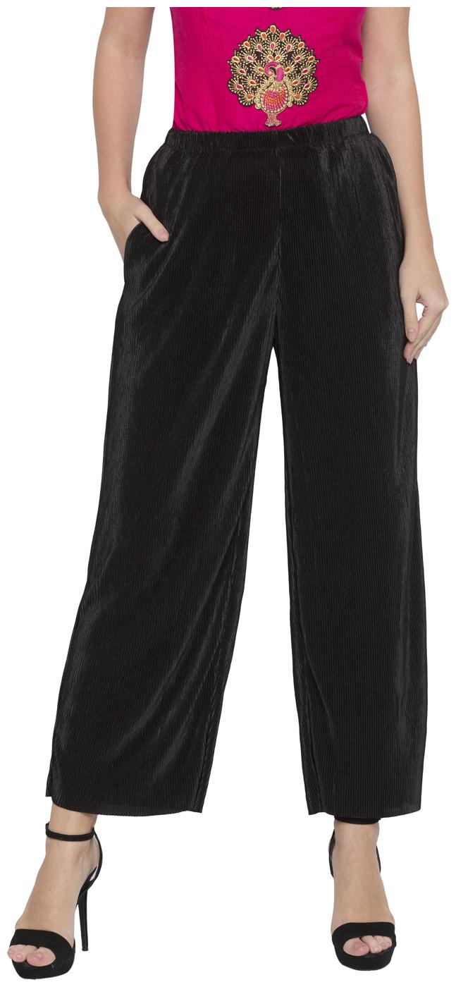 

Globus Black Solid Flared Palazzo