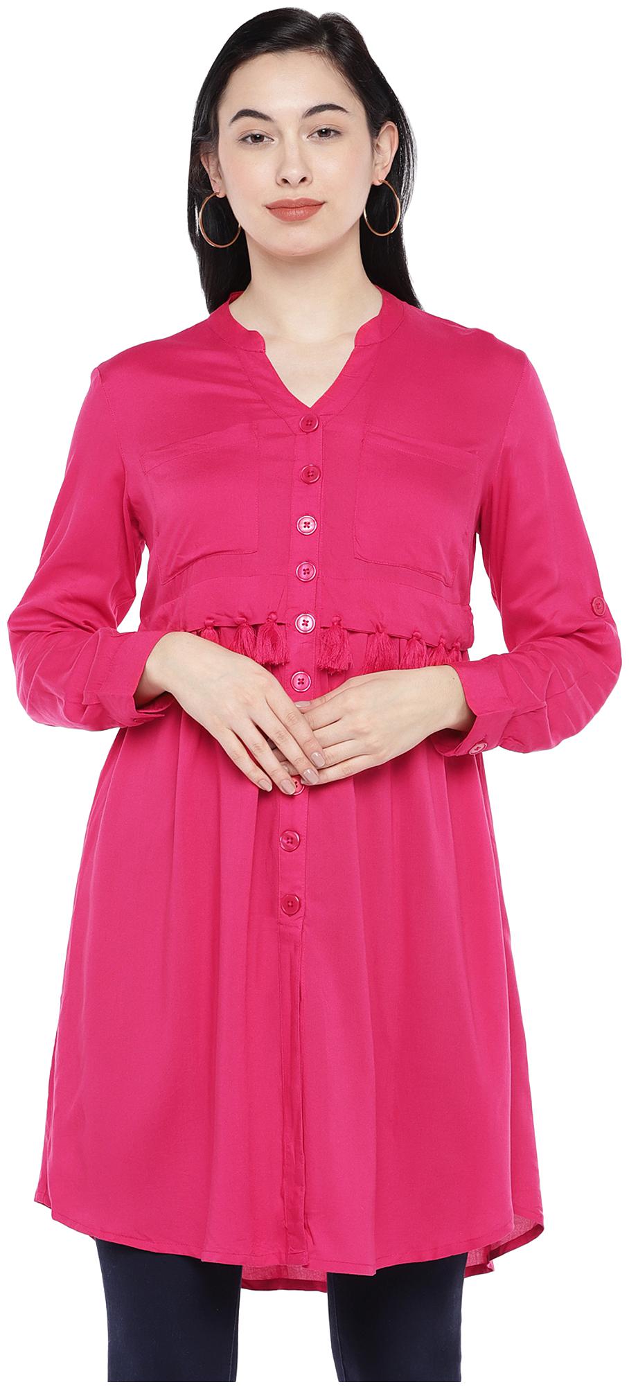 

Globus Women Viscose Rayon Solid A Line Pink