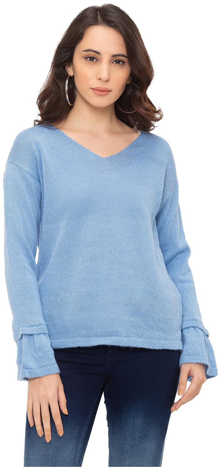 

Globus Women Blue Regular fit V neck Cotton T shirt