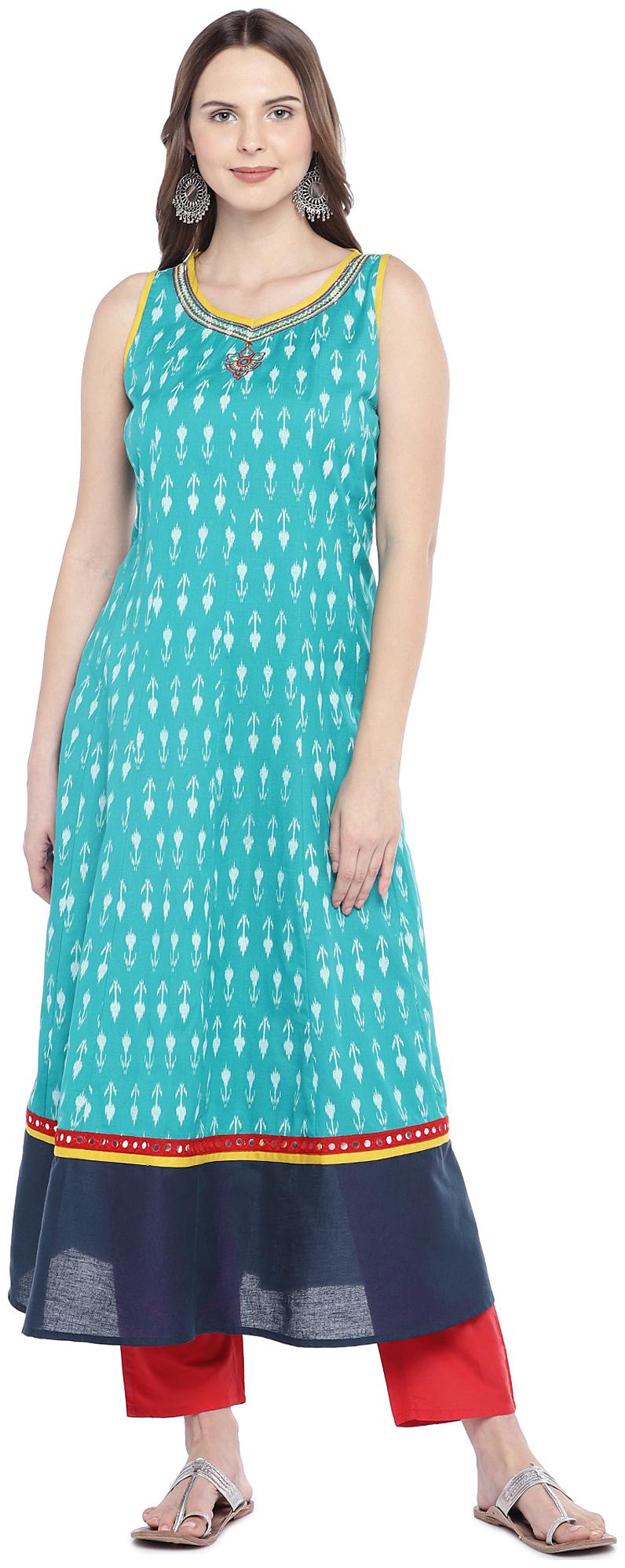 

Globus Women Cotton Printed A Line Kurta Blue