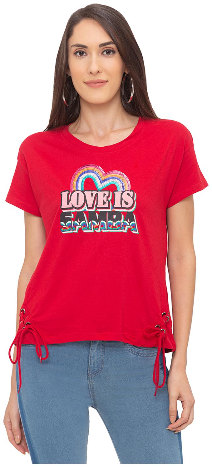 

Globus Women Red Regular fit Round neck Cotton T shirt