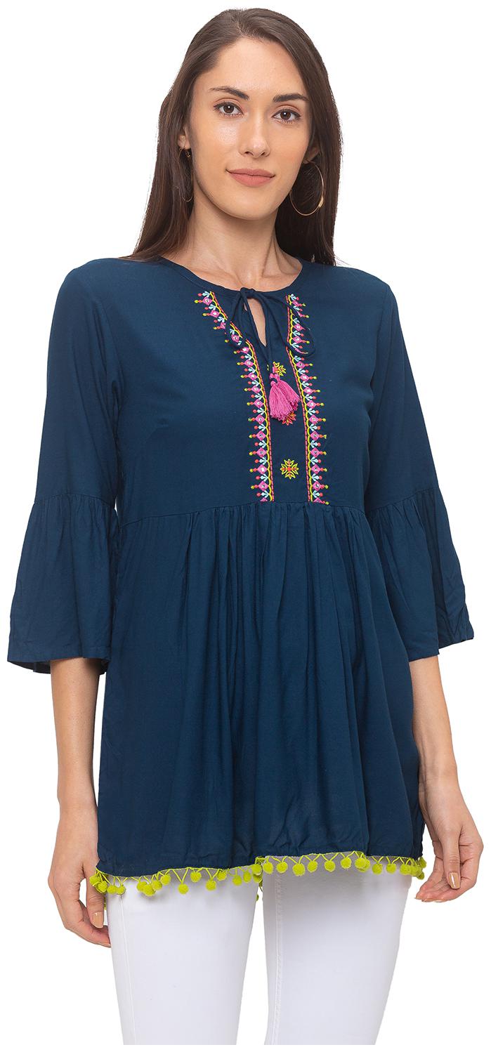 

Globus Women Cotton Embroidered Regular Tunic Navy Blue