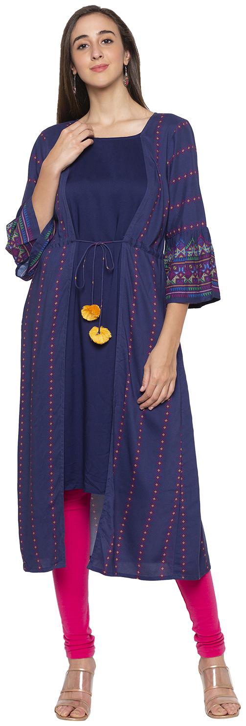 

Globus Women Navy Blue Geometric Straight Kurta
