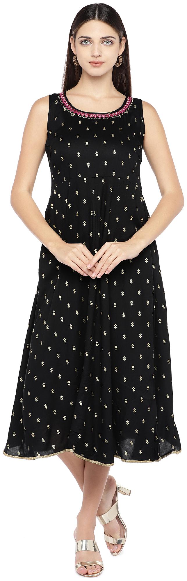 

Globus Black Printed Fit flare dress