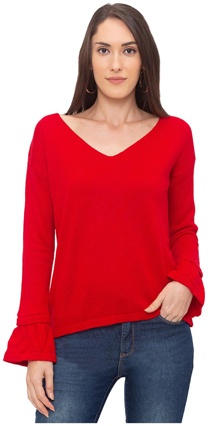 

Globus Women Red Regular fit V neck Polyester T shirt
