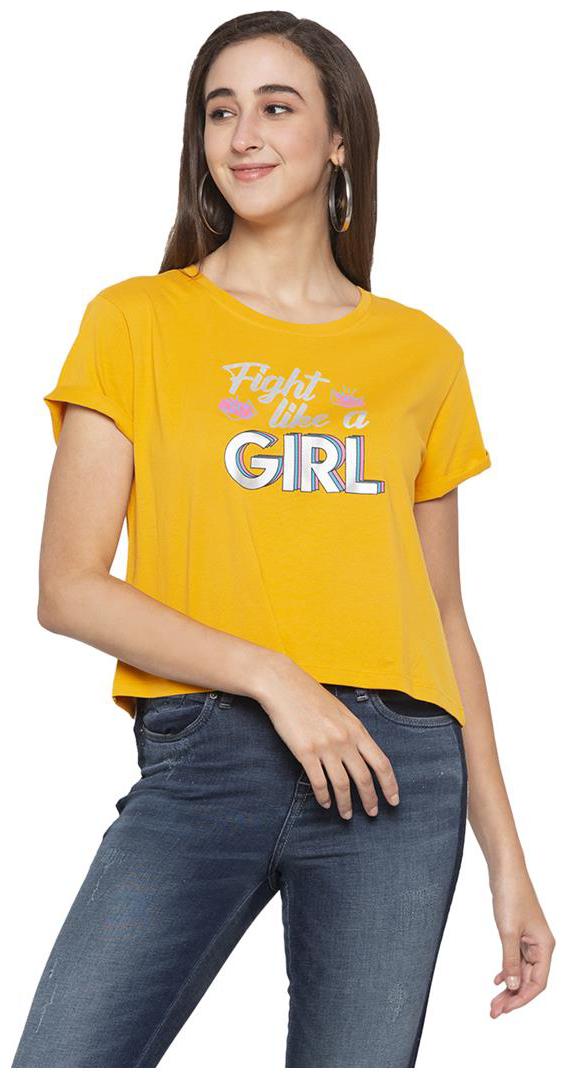 

Globus Women Yellow Regular fit Round neck Cotton T shirt