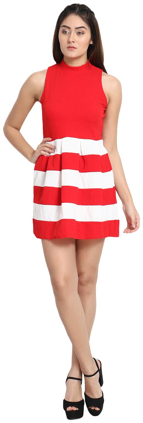 

Glorious Moment Red White Colorblocked Fit flare dress