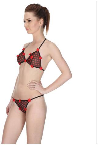 Glus Hot Honeymoon ROSES Halter Bra & Sleek g-String Set Color-Red