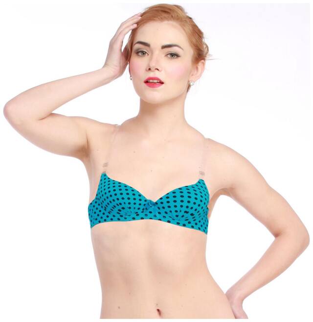 Glus Transparent Straps Seamless/ T- shirt Push up Underwire Polka Dot Turquoise Bra