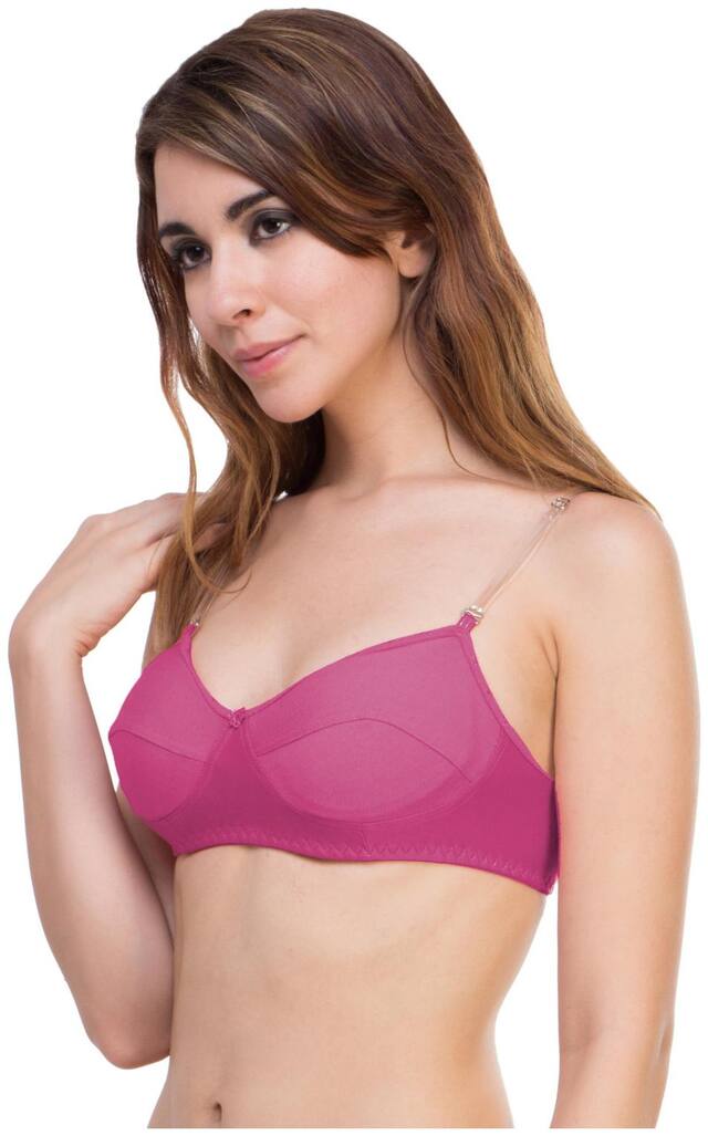 Glus Transparent Detachable straps Non wire Non Padded Everyday Bra , Color- Plum