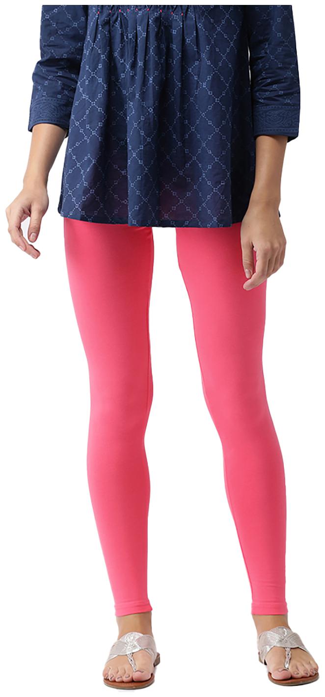 

GO COLORS Cotton Solid Pink Tights For Women
