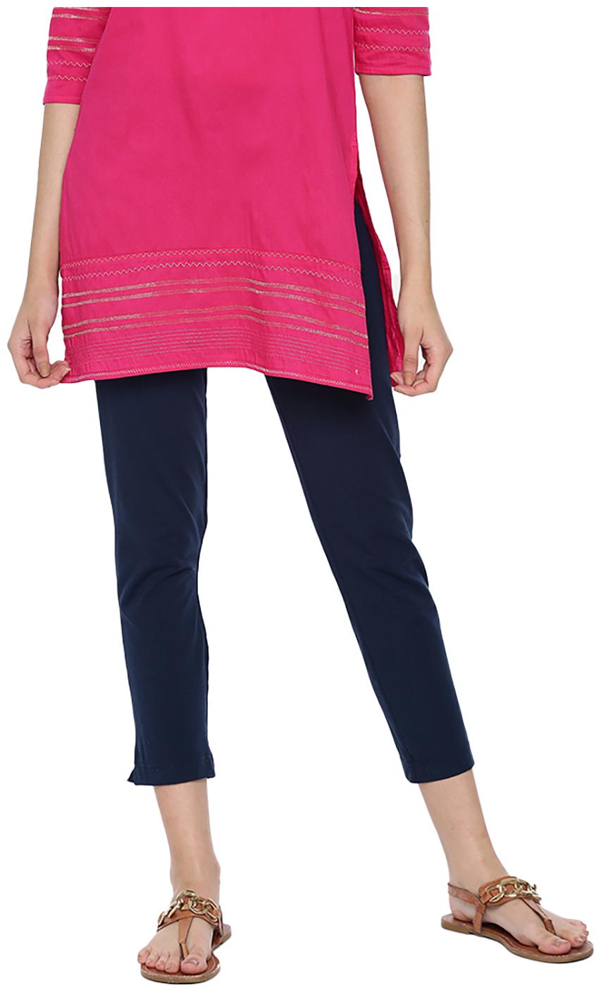 

GO COLORS Cotton Solid Blue Tights For Women