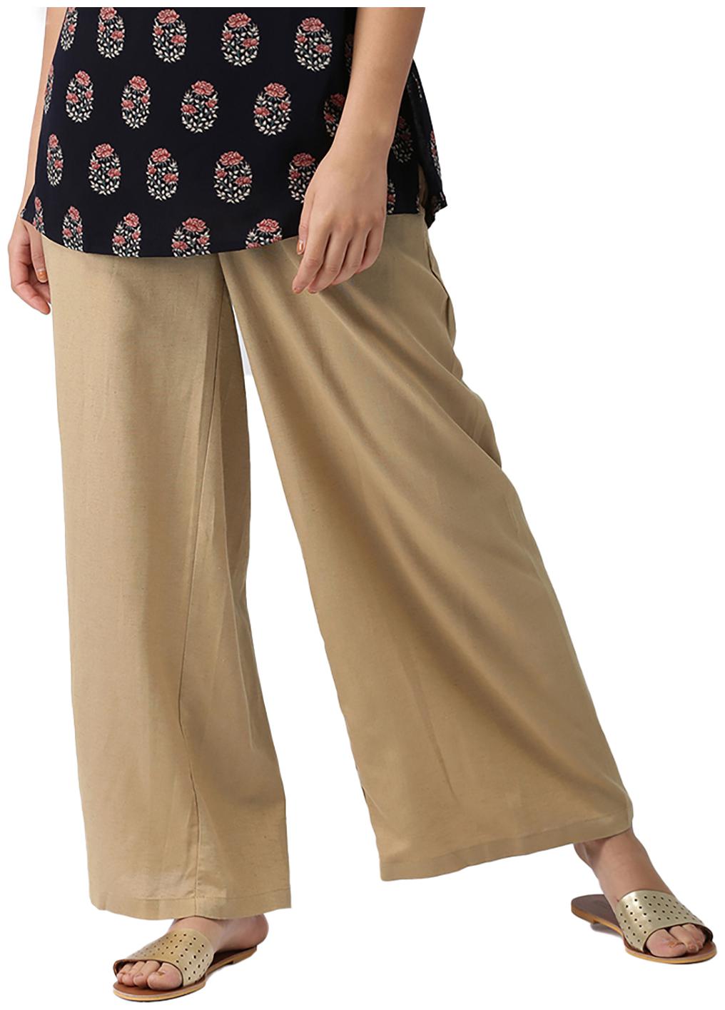 

GO COLORS Khaki Solid Flared Palazzo
