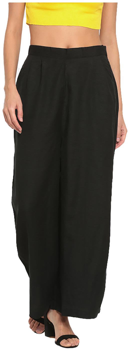 GO COLORS Black Solid Flared Palazzo