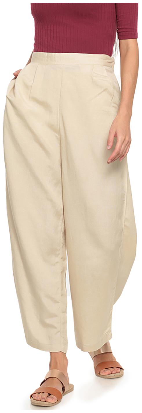 GO COLORS Beige Solid Flared Palazzo