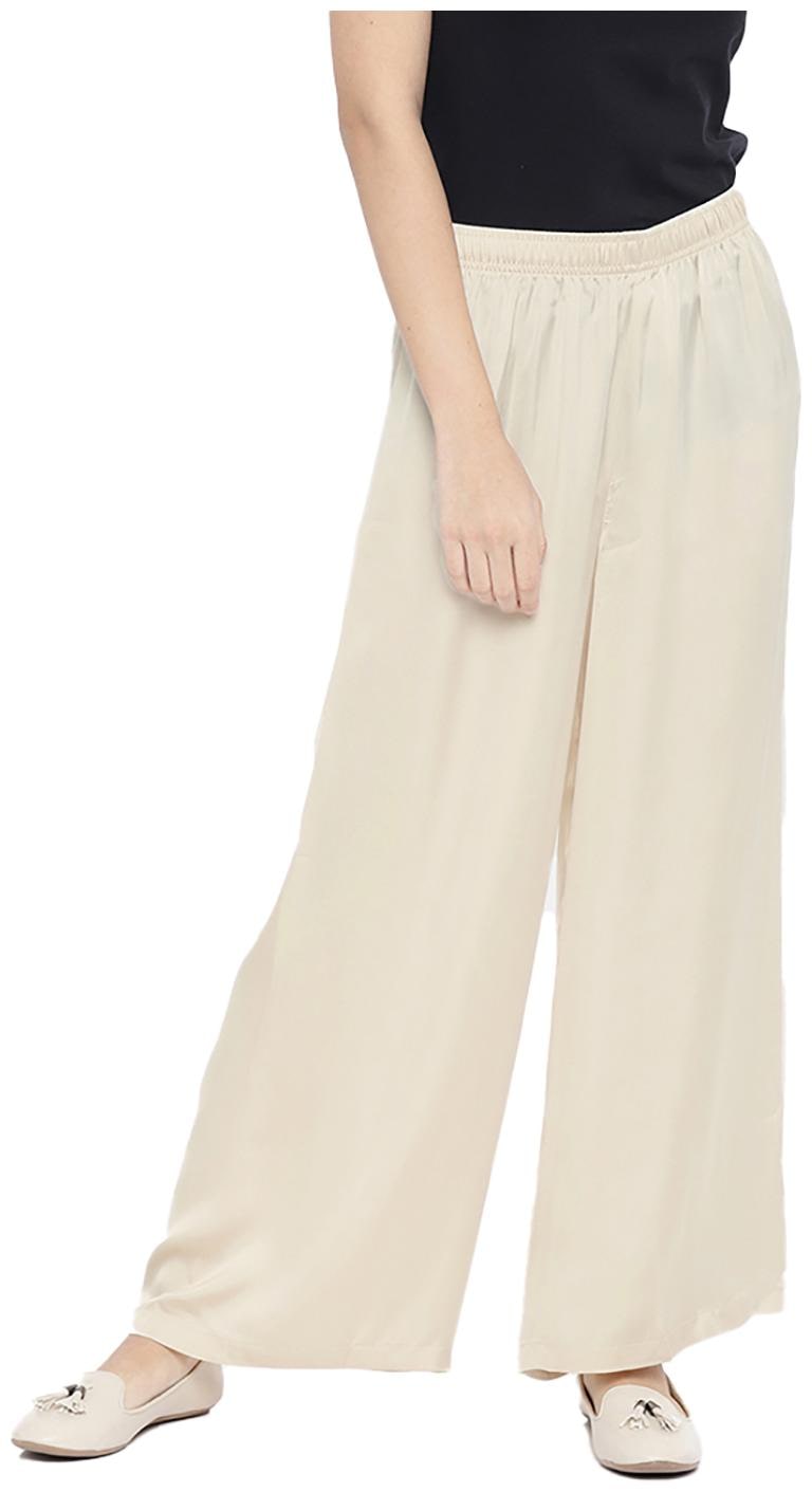 

GO COLORS Beige Solid Flared Palazzo