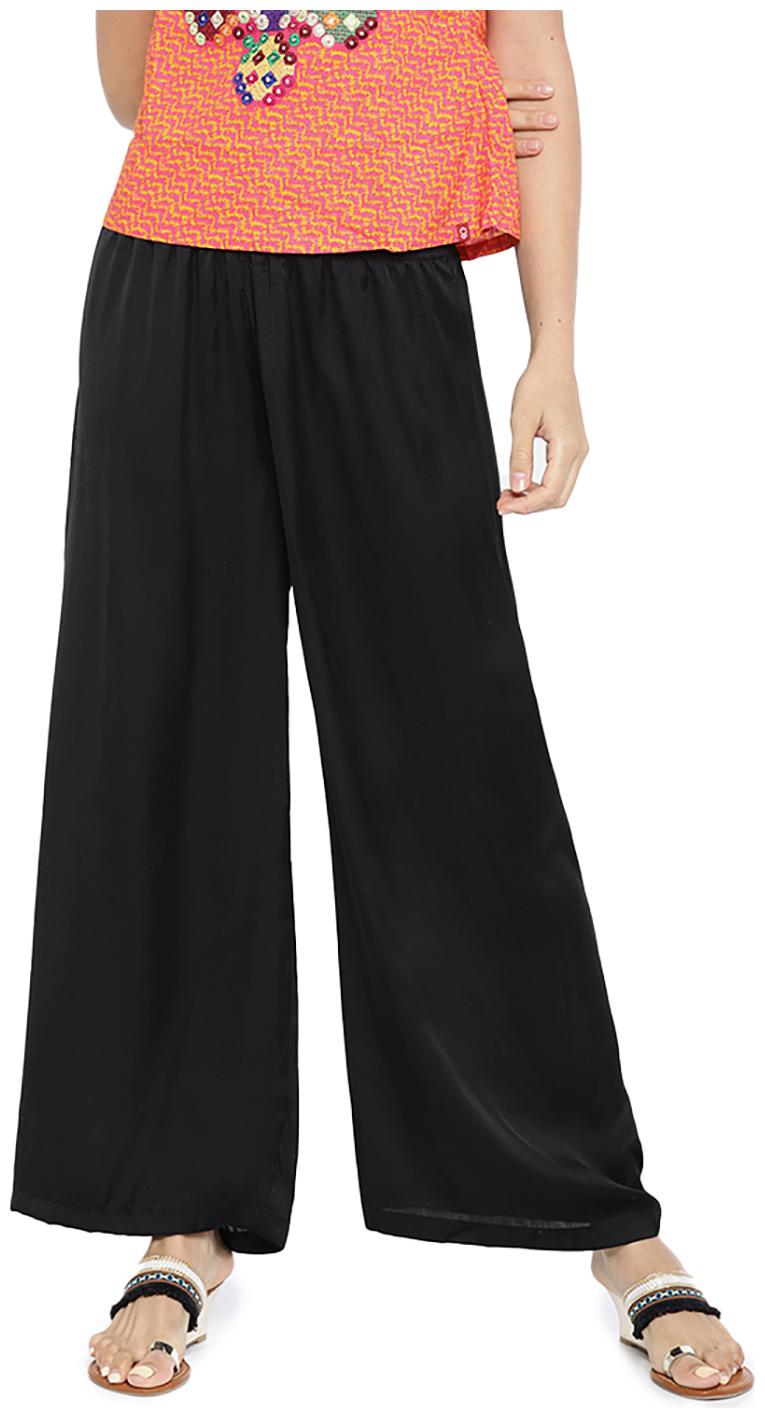 

GO COLORS Black Solid Flared Palazzo