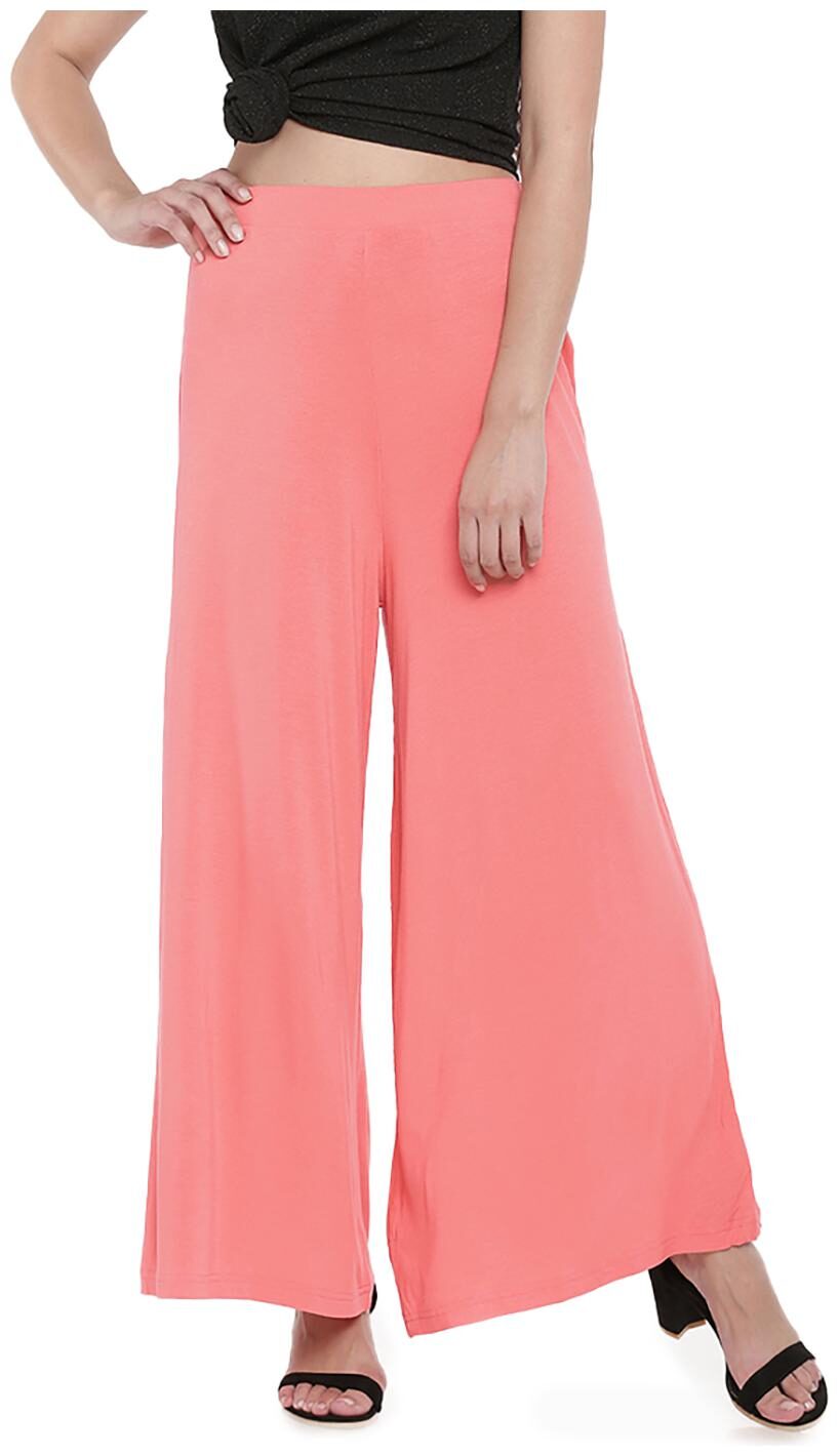 GO COLORS Pink Solid Flared Palazzo