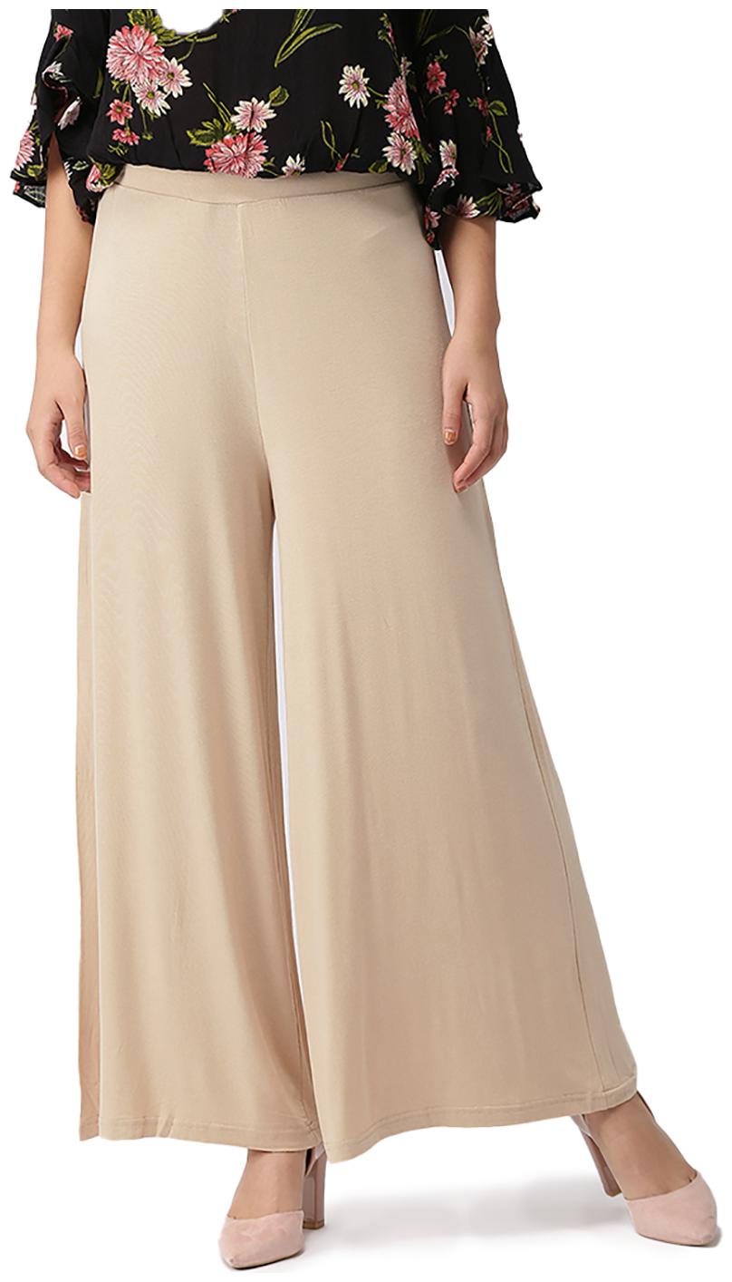 

GO COLORS Beige Solid Flared Palazzo