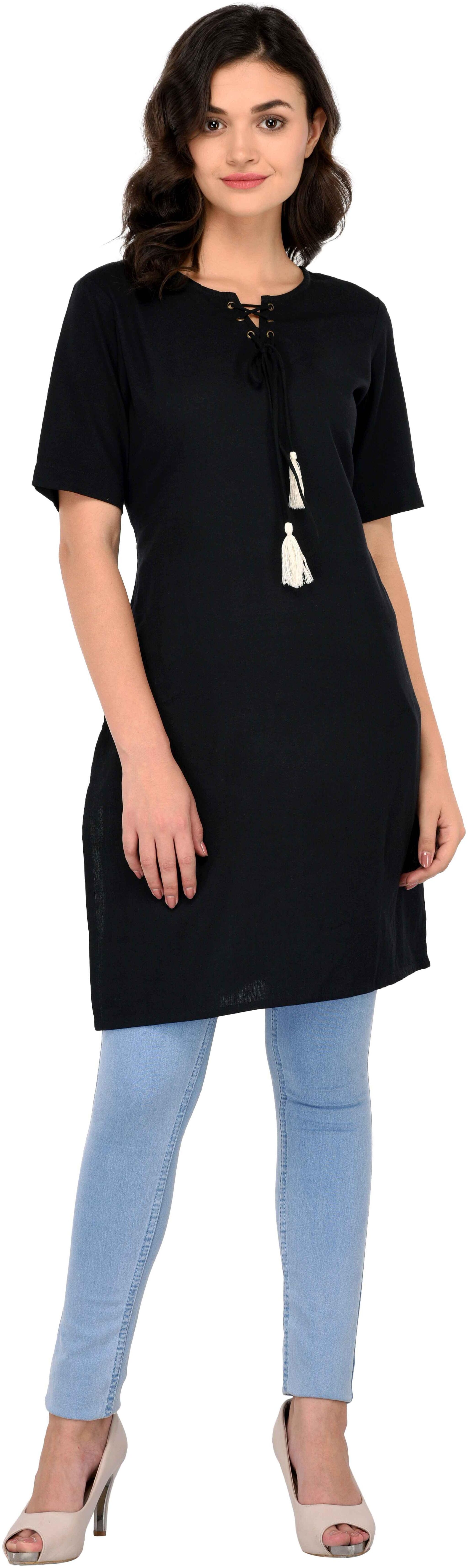 

GOD BLESS Women Black Solid Straight Kurta