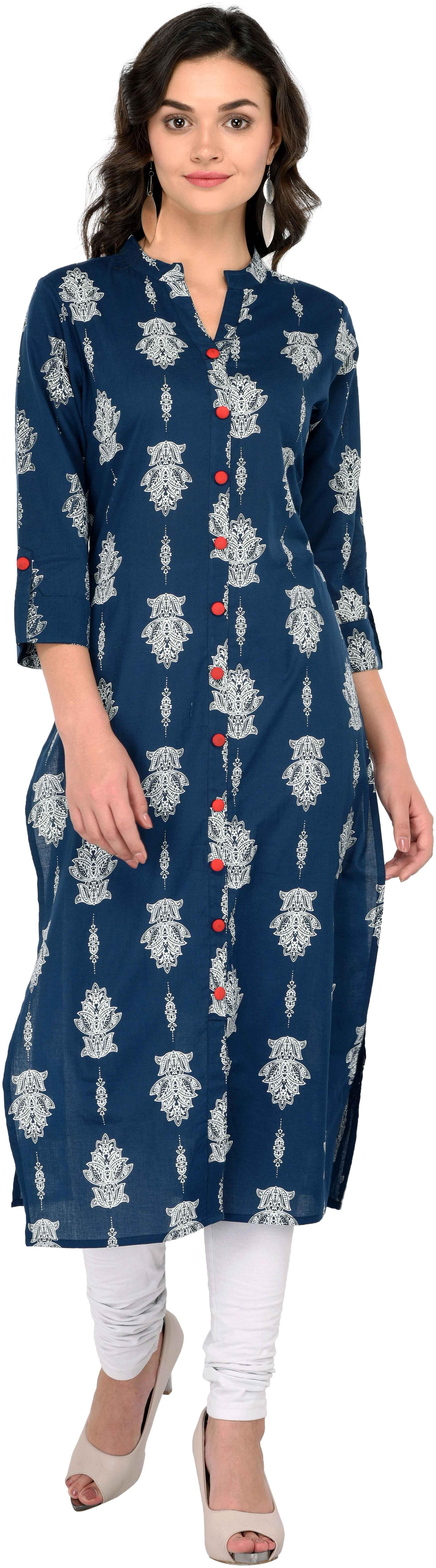 

GOD BLESS Women Blue Printed Straight Kurta