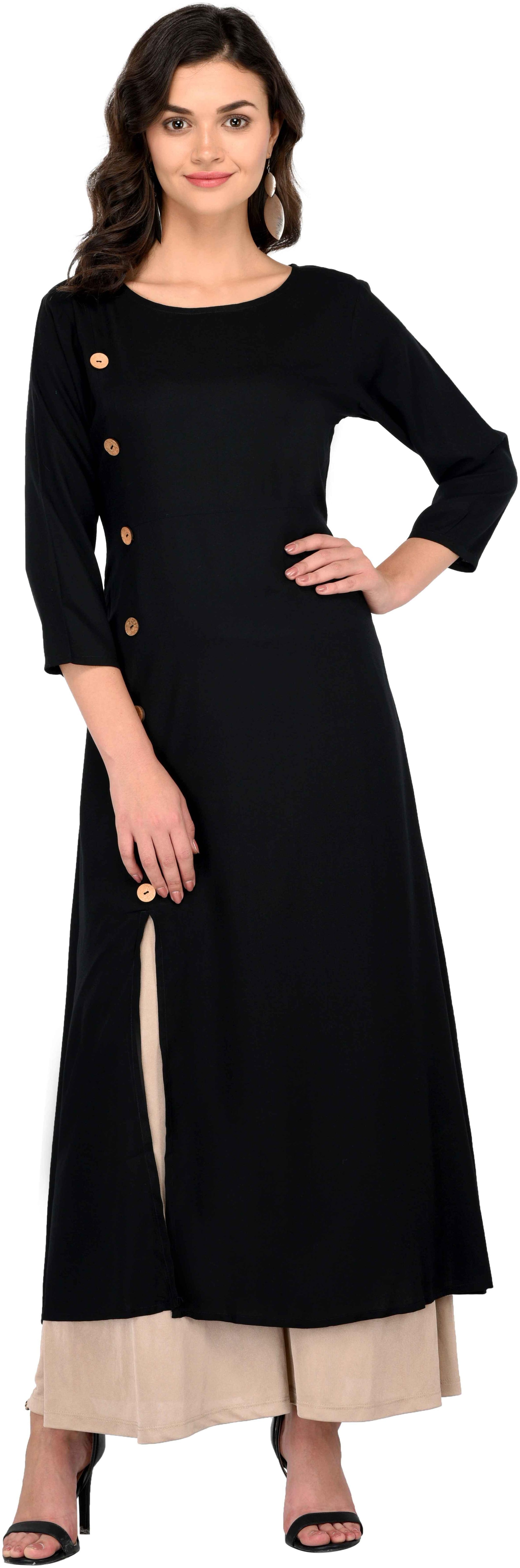 

God Bless Black Rayon Solid Side Slit Kurti