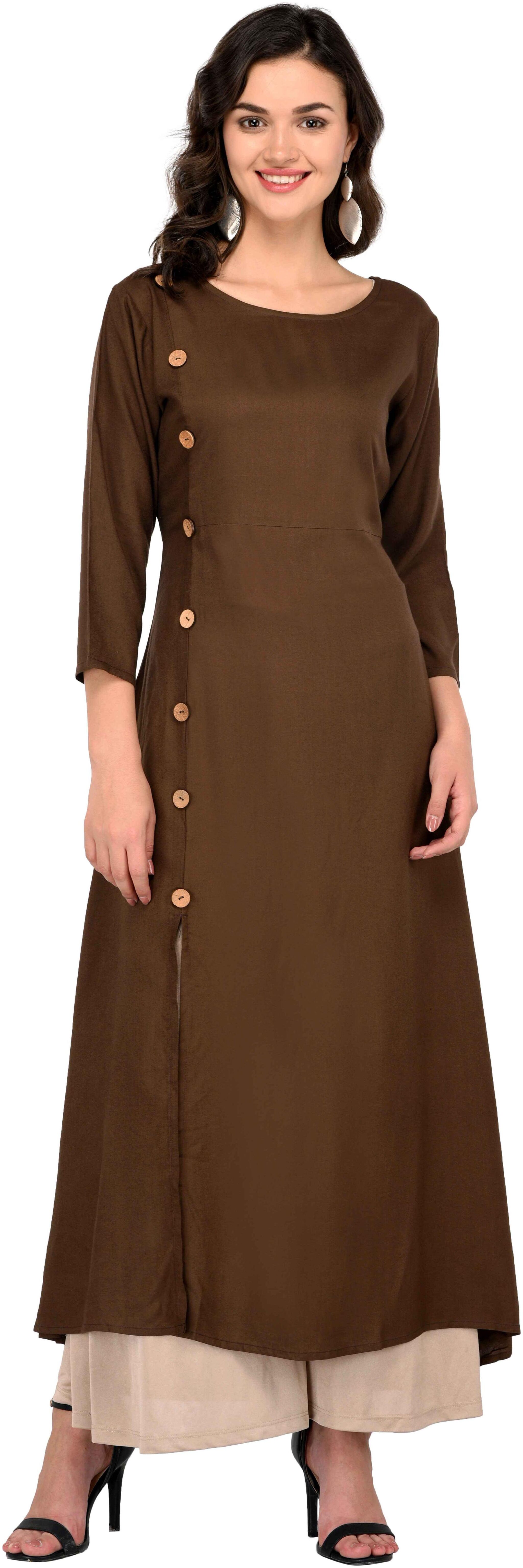 

God Bless Brown Rayon Solid Side Slit Kurti