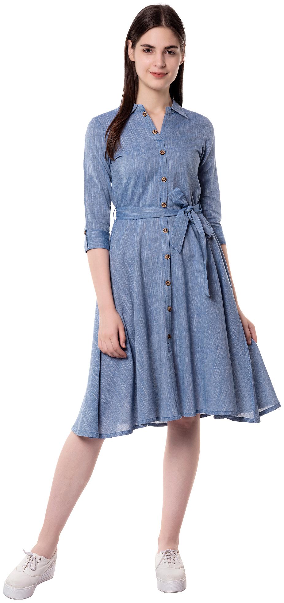 

GOD BLESS Blue Solid Fit flare dress