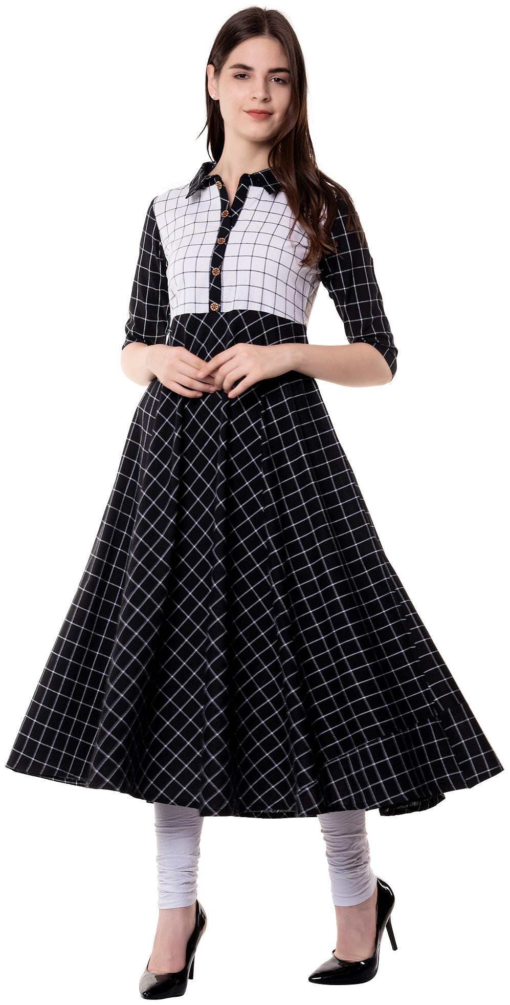 

GOD BLESS Women Black Checkered Anarkali Kurta