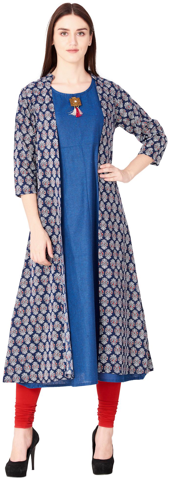 

GOD BLESS Women Blue Grey Printed Anarkali Kurta