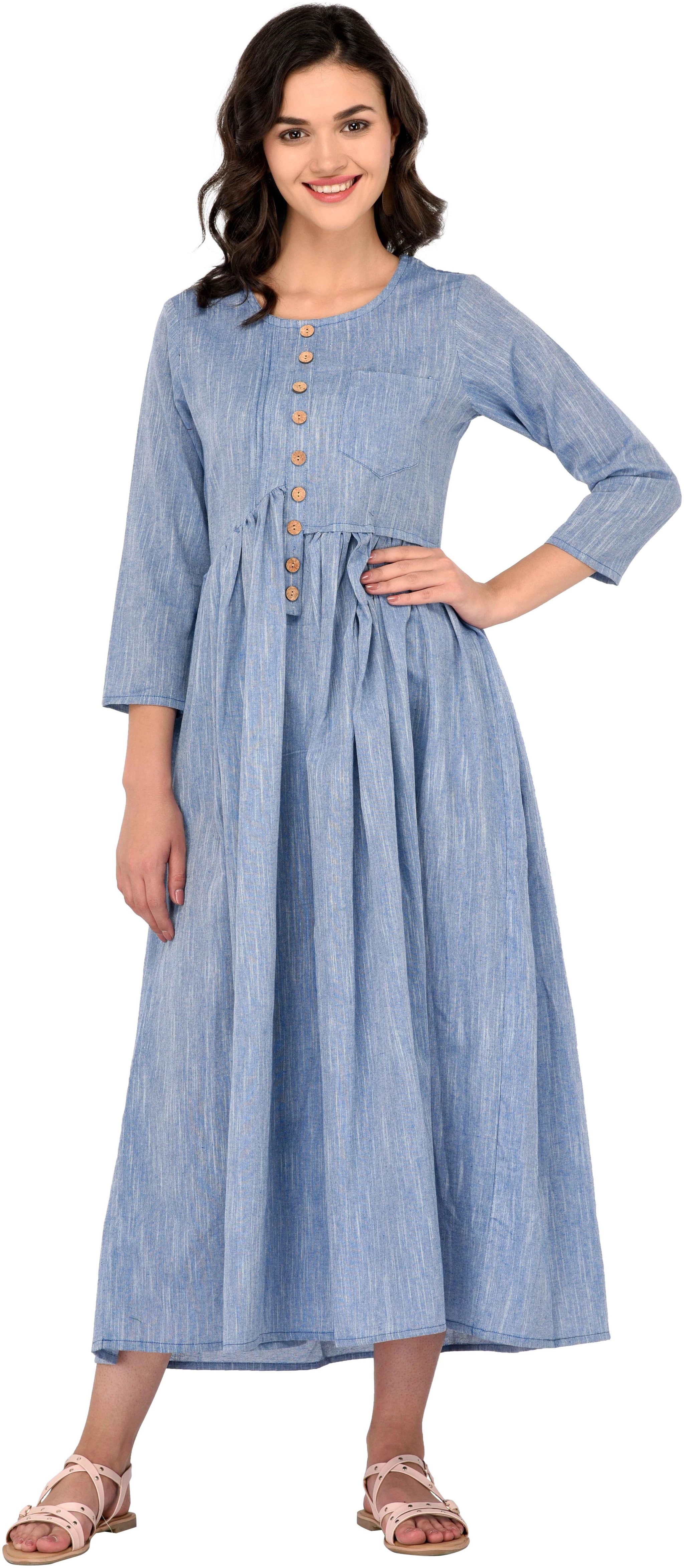 

God Bless Demin colored Cotton Khadi High-Low Printrix Anarkali
