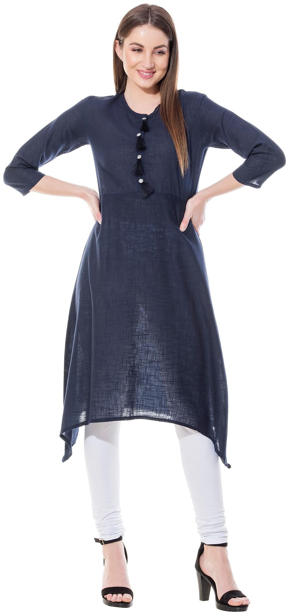 

GOD BLESS Women Navy Blue Solid Assymetrical Kurta