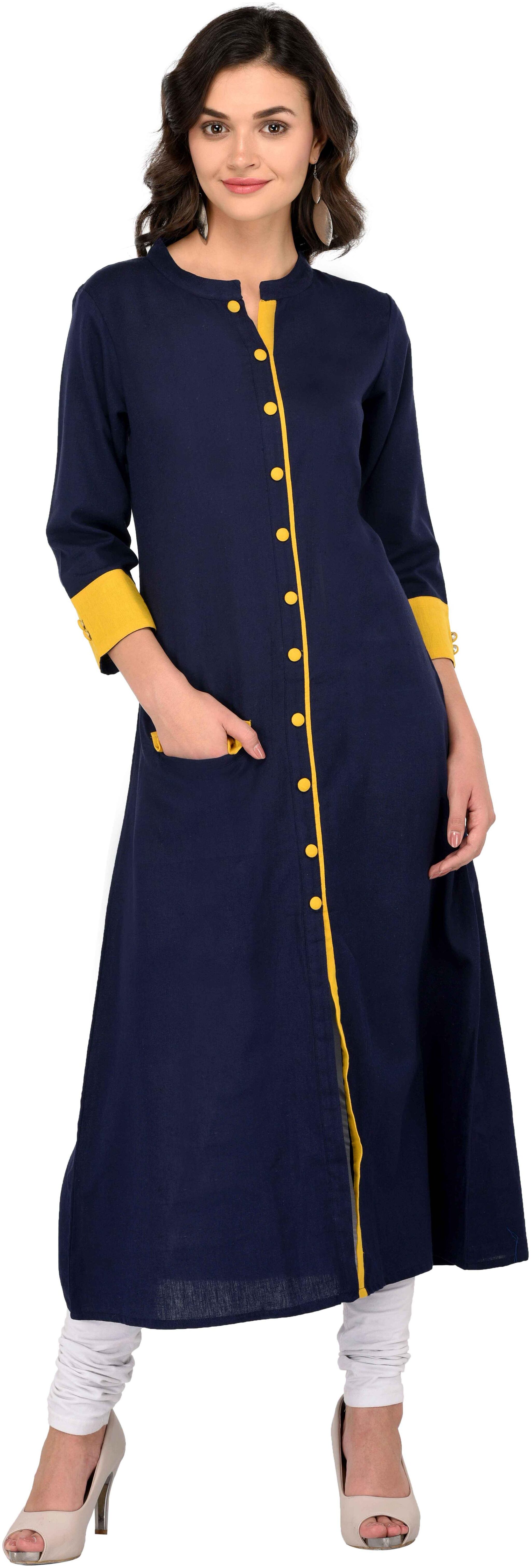 

GOD BLESS Navy Blue Color A-Line Kurta With Side Pocket