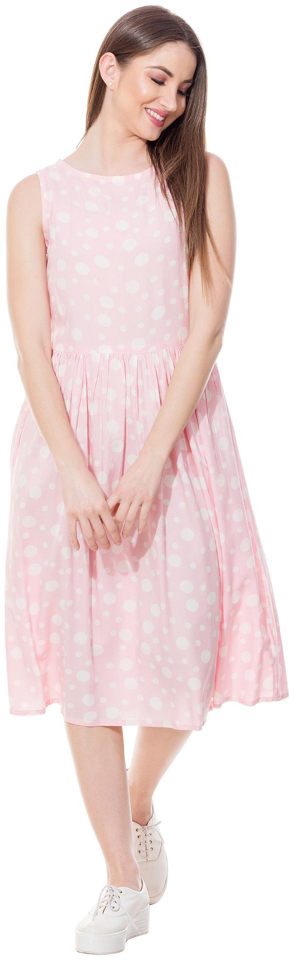 

God Bless Pink Colored Polka Dot Medium Frock Style Kurti