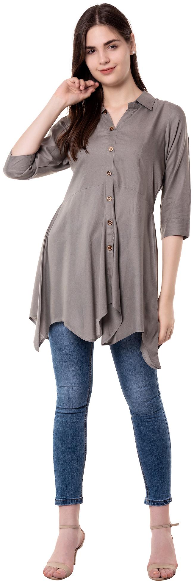 

GOD BLESS Women Solid Fusion tunic - Grey