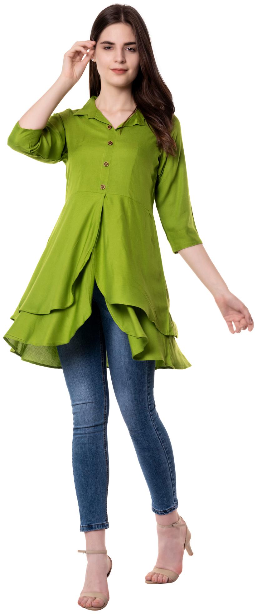 

GOD BLESS Women Solid Fusion tunic - Green