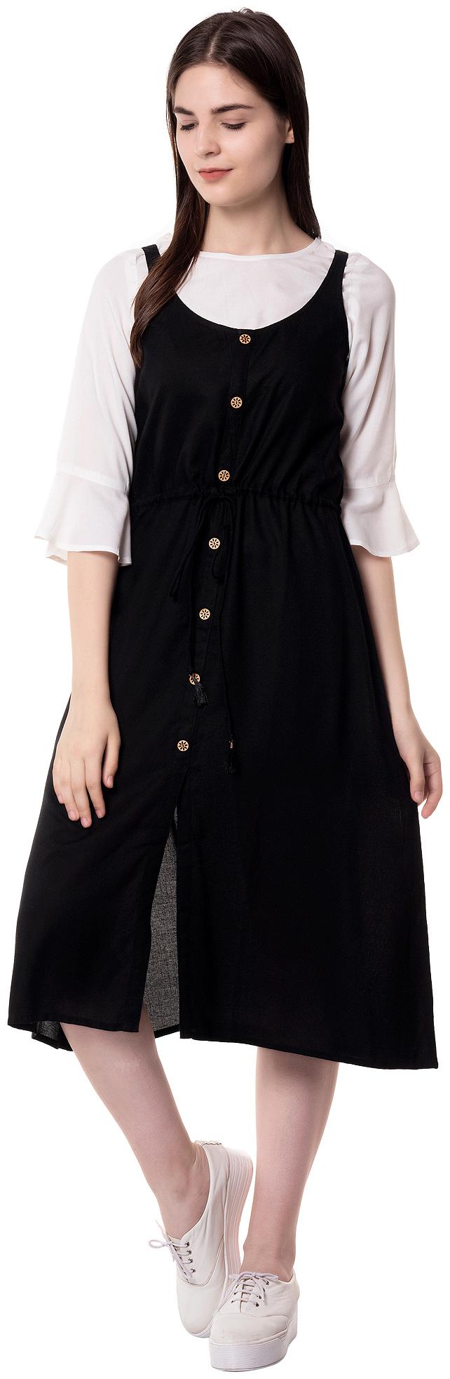 

GOD BLESS Black White Solid Fit flare dress