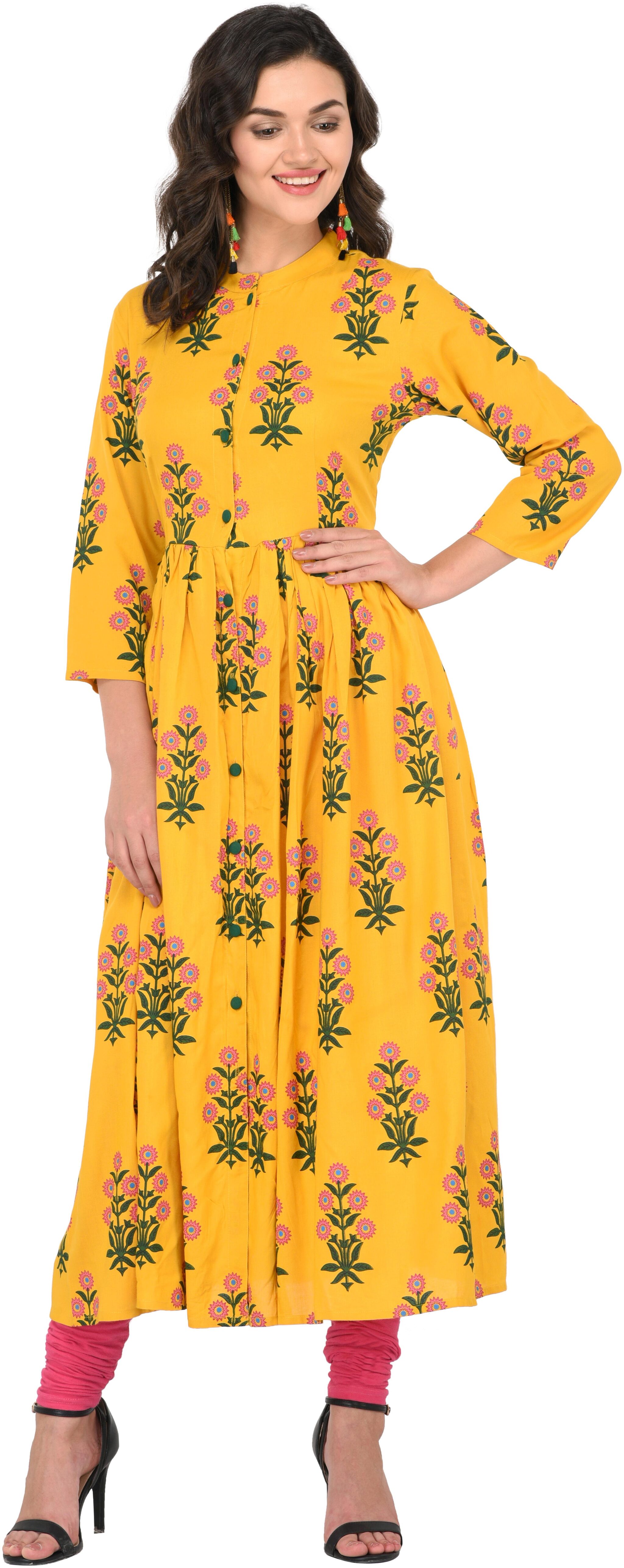 

GOD BLESS Women Yellow Printed Anarkali Kurta