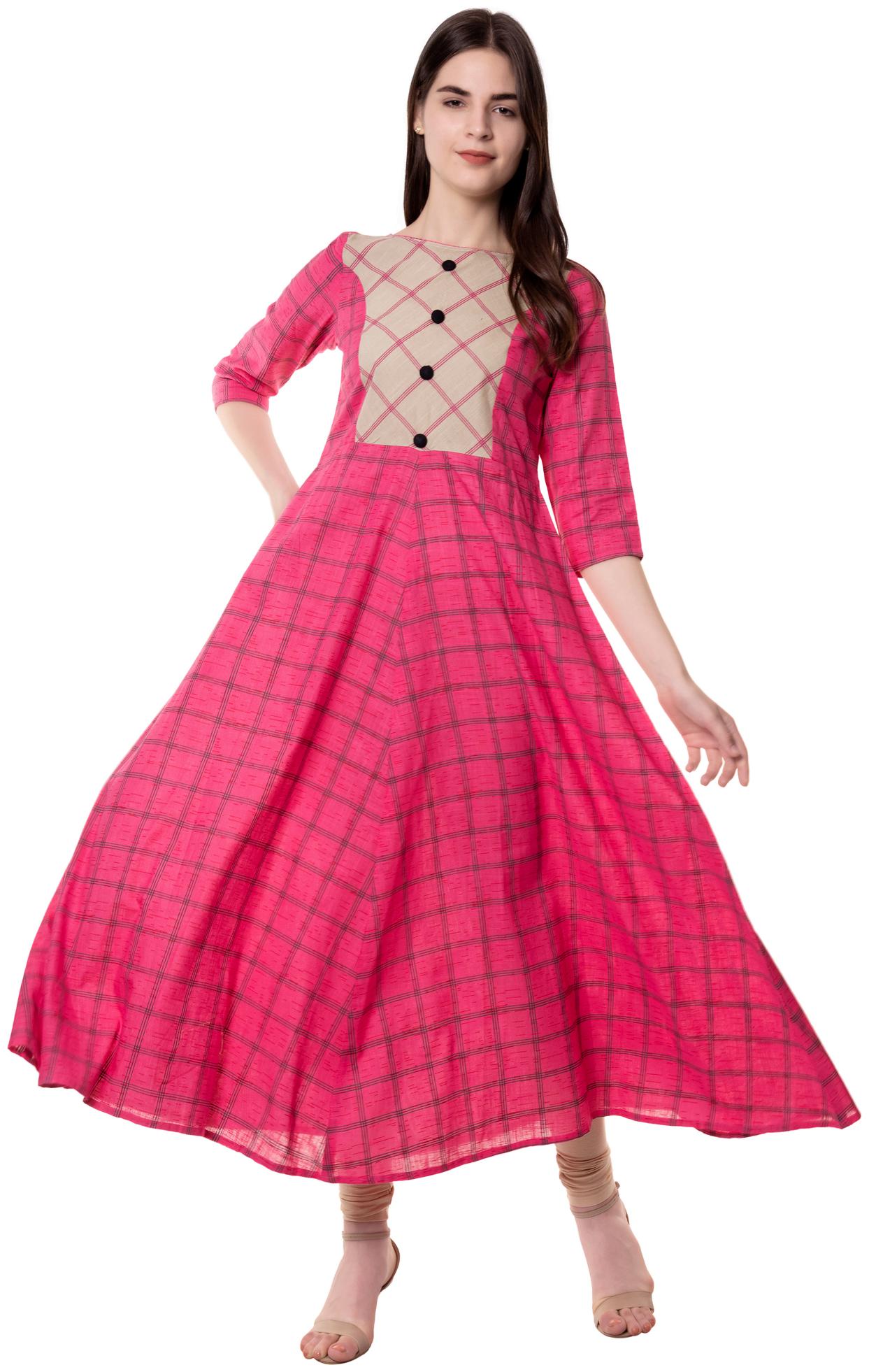 

GOD BLESS Women Pink Checkered Anarkali Kurta