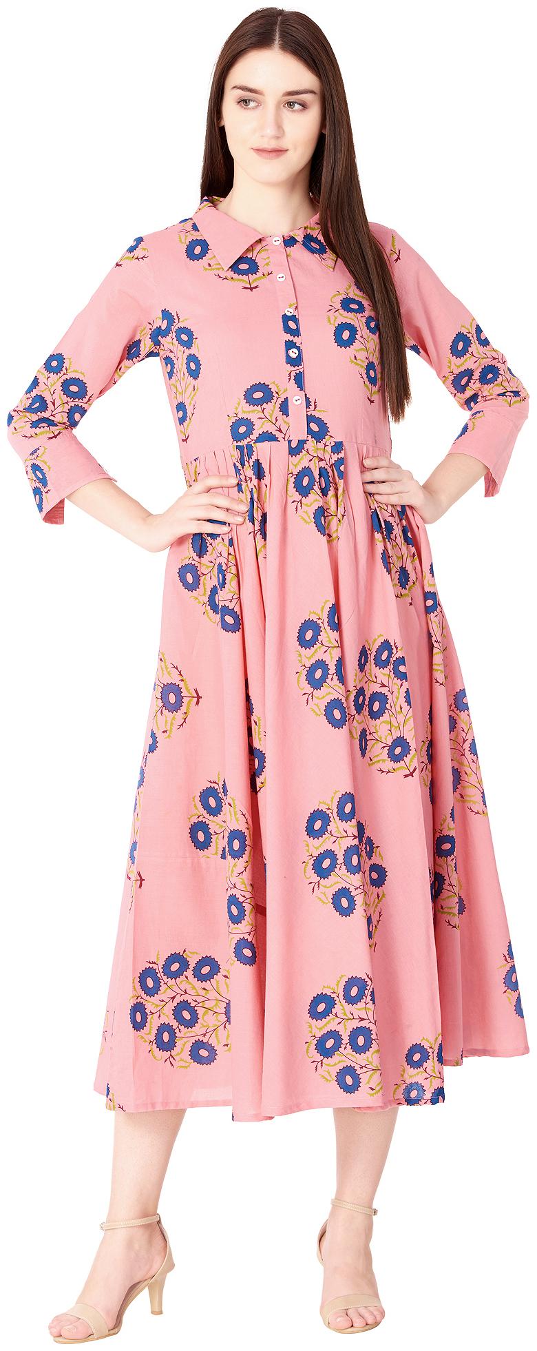 

GOD BLESS Women Cotton Printed Anarkali Kurta Peach